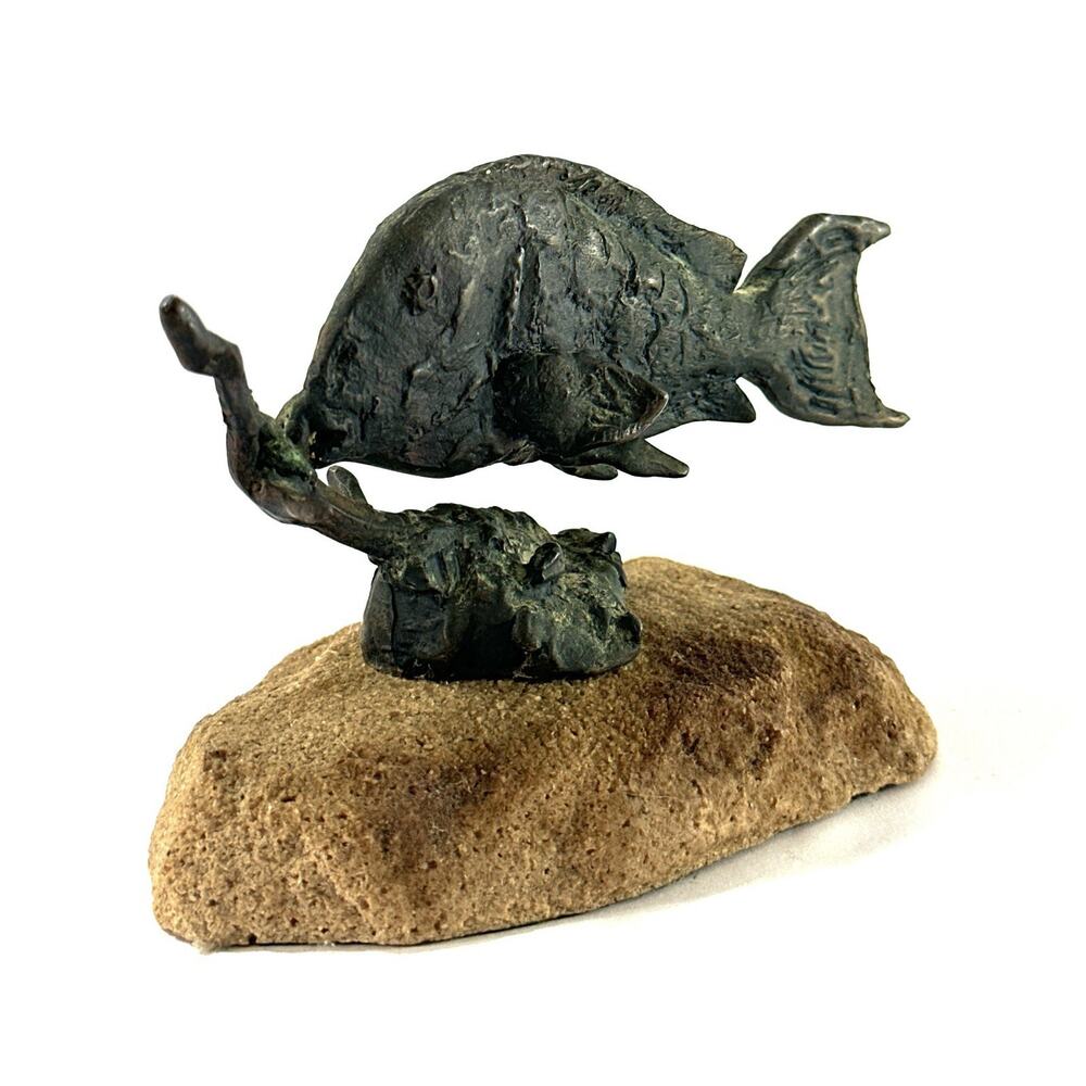 Vintage Bronze Fish Sculpture On Stone Base Attributed To Primo Conti Brutalist - Picture 3 of 9